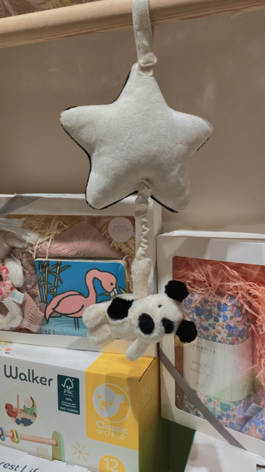 Jellycat Bashful Black and Cream Puppy Musicial Pull