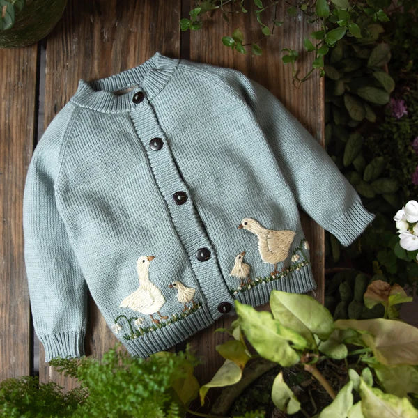 Shirley Bredal Spring Geese Cardigan (Cotton) - Duck Blue