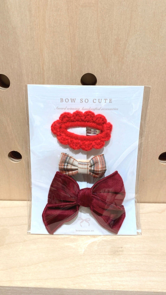 Bow So Cute Bow Clip Set (Red velet)