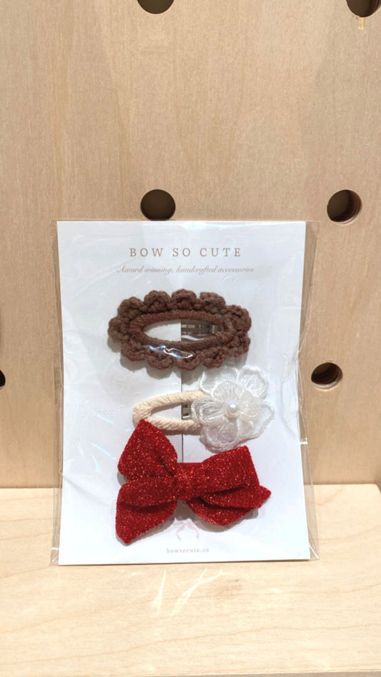 Bow So Cute Bow Clip Set (shiny red)
