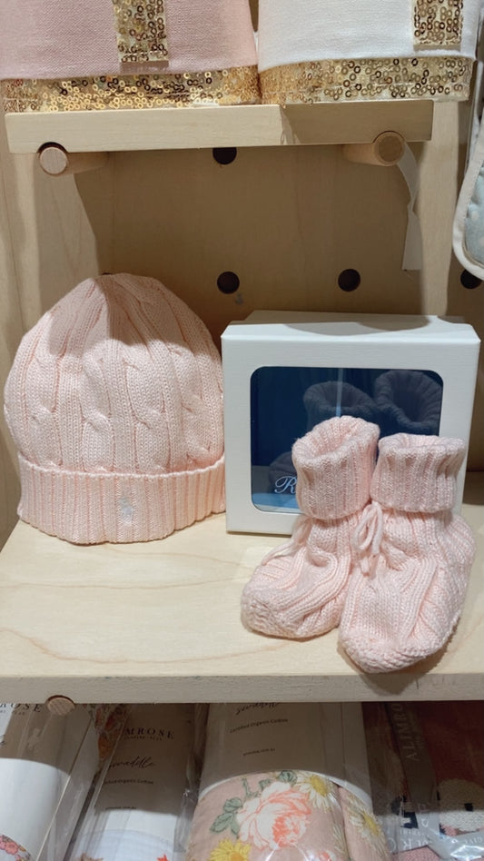 Cable-Knit Cotton Beanie & Bootie Set