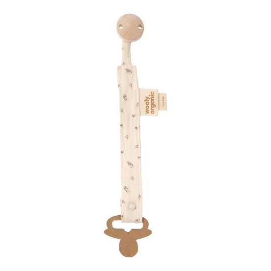 Muslin Pacifier Clip - Ecru with Blue