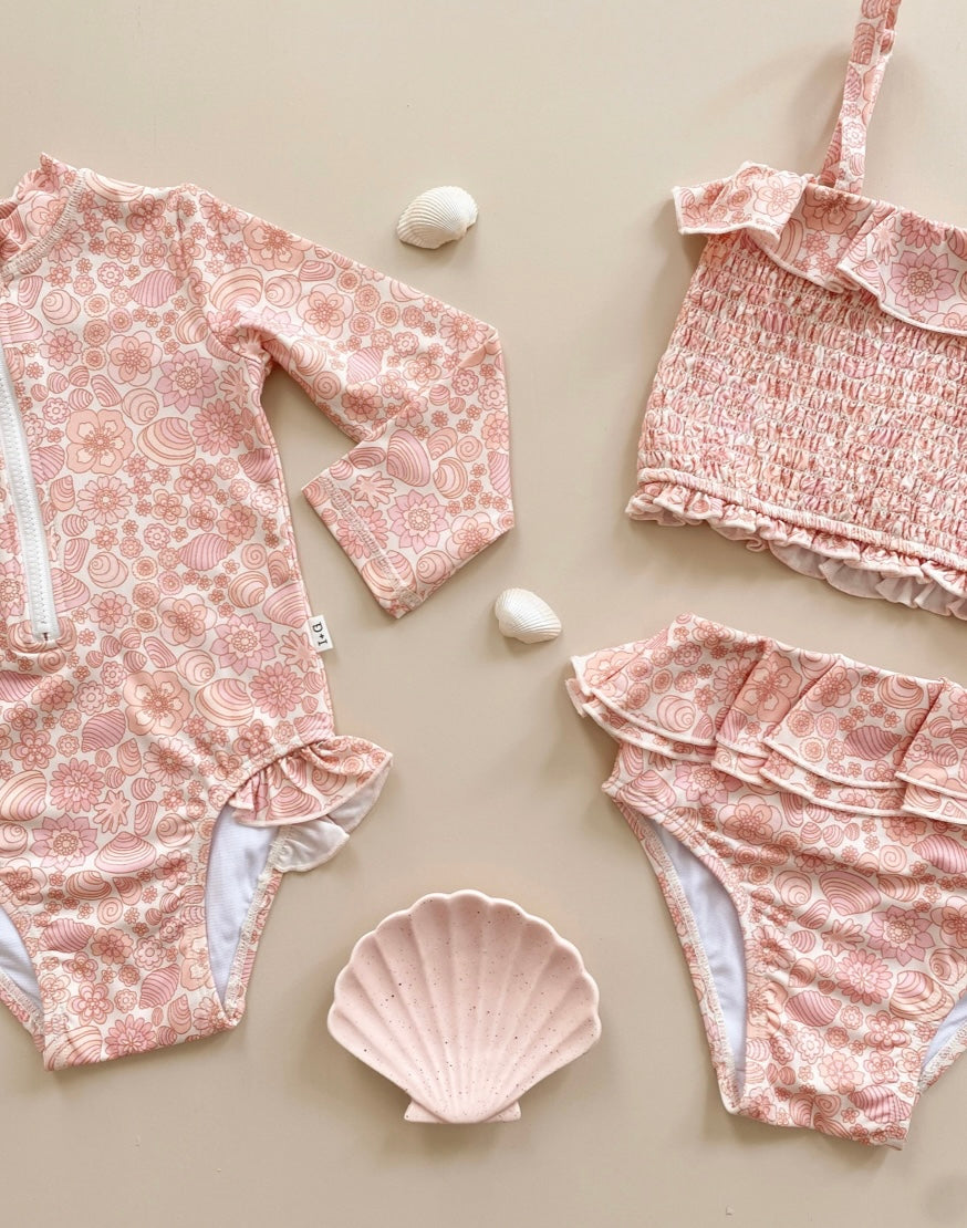India and Grace Shirred Two Piece Swimsuit- Retro Seashell