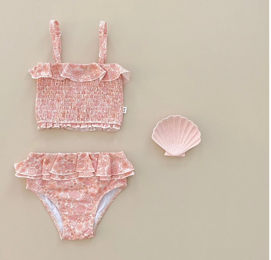 India and Grace Shirred Two Piece Swimsuit- Retro Seashell