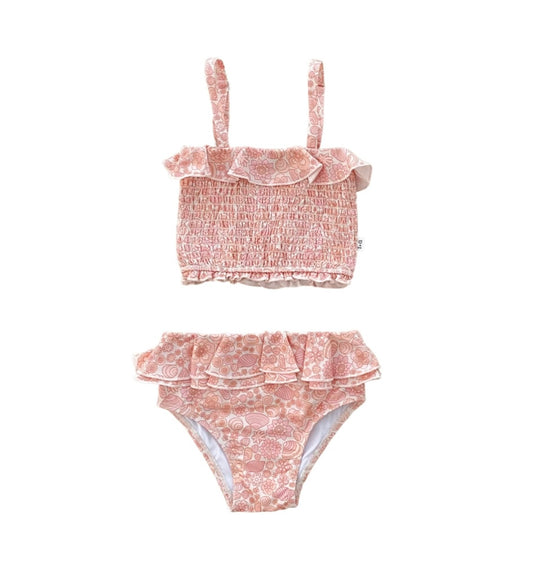 India and Grace Shirred Two Piece Swimsuit- Retro Seashell