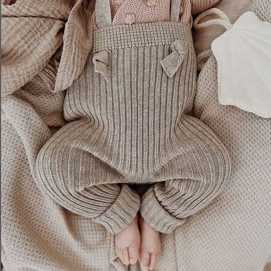 Li & Me Robbie: Rib Knit Trousers w/ straps: Stone