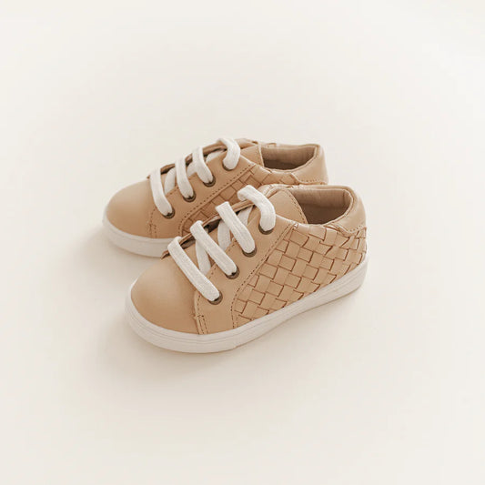 Consiously Baby Leather Woven Sneaker: Honey