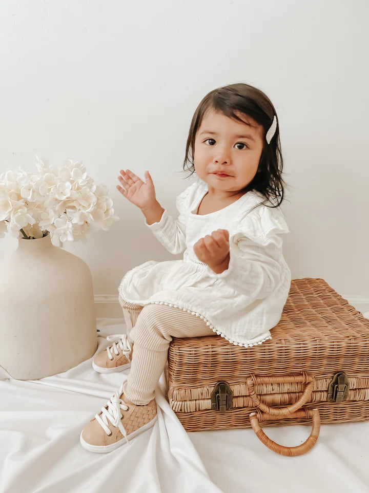 Consiously Baby Leather Woven Sneaker: Honey