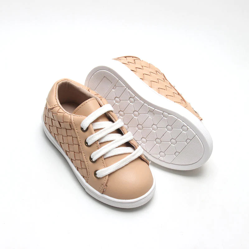 Consiously Baby Leather Woven Sneaker: Honey