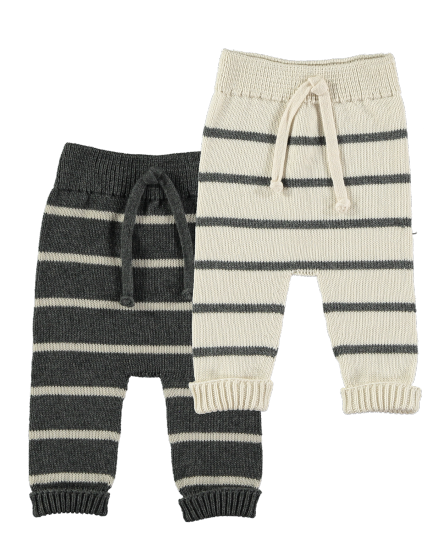 Li & Me Guido: Plain Strip Knit Trousers (Cream-Dark Grey)