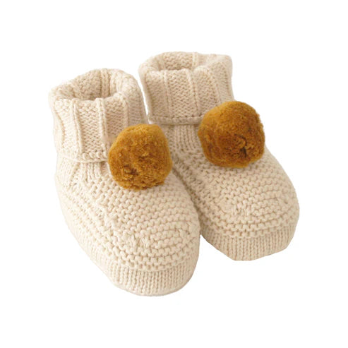 Alimrose Pom Pom Baby Socks Natural Mustard