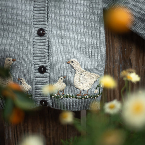 Shirley Bredal Spring Geese Cardigan (Cotton) - Duck Blue