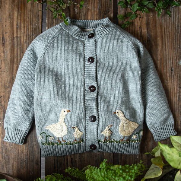 Shirley Bredal Spring Geese Cardigan (Cotton) - Duck Blue