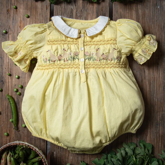 Baby Gift Set - Shirley Bredal Spring Geese Romper - Lemon Meringue (Hand crafted)
