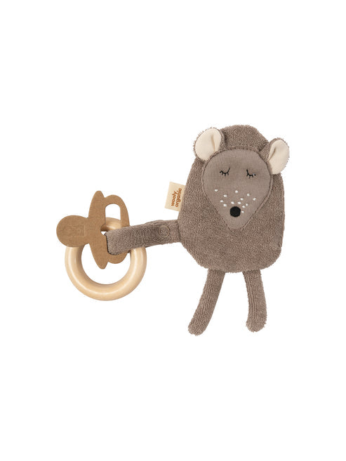 Crinkle Mouse Wooden Teether - Cinder