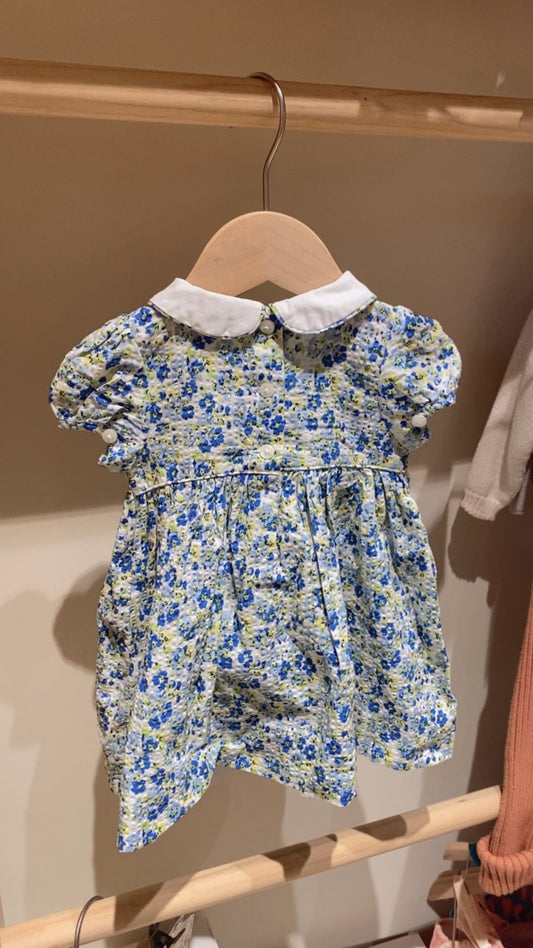 Floral Smocked Cotton Seersucker Dress with Bloomer