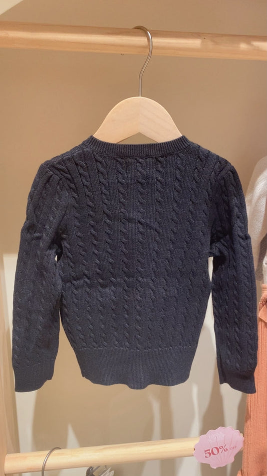 Mini-Cable Cotton Cardigan - Black