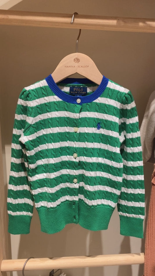 Striped Mini-Cable Cotton Cardigan