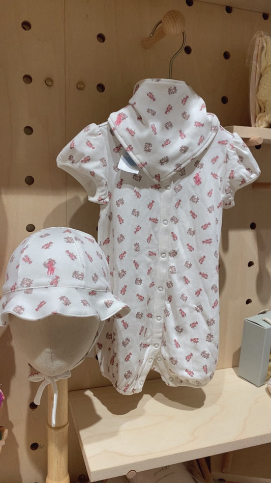Crab-print Cotton 3-Piece Gift Set -Pink