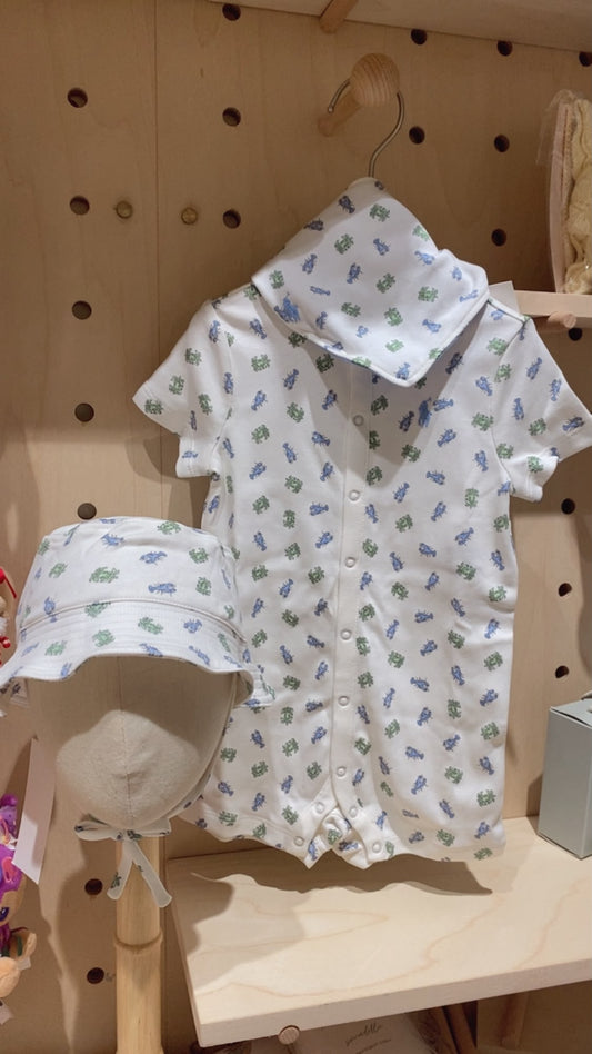 Crab-print Cotton 3-Piece Gift Set -Blue