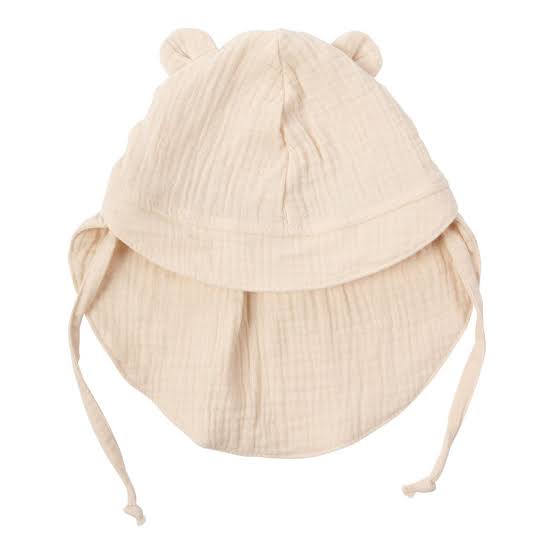 Sun Hat with Teddy Ears - Circle - Natural Ecru