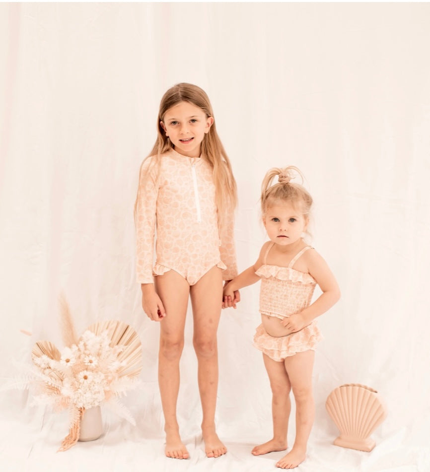 India and Grace Shirred Two Piece Swimsuit- Peach Seashell