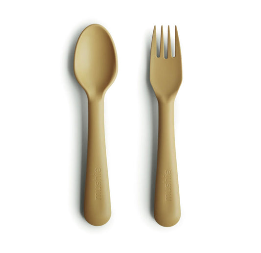 Mushie Dinnerware Fork and Spoon Set (Mustard)