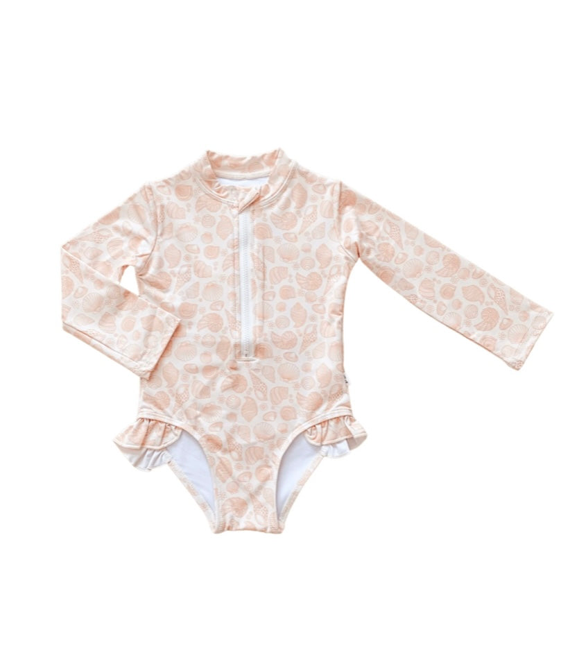 India and Grace Ruffle Full Piece Swimsuit- Peach Seashell