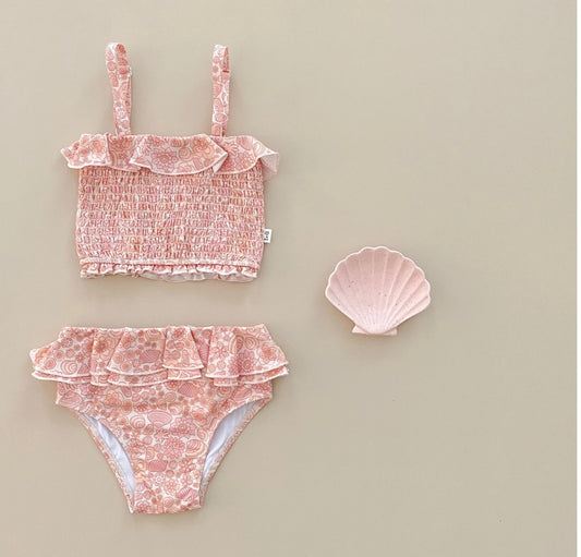 India and Grace Shirred Two Piece Swimsuit- Retro Seashell