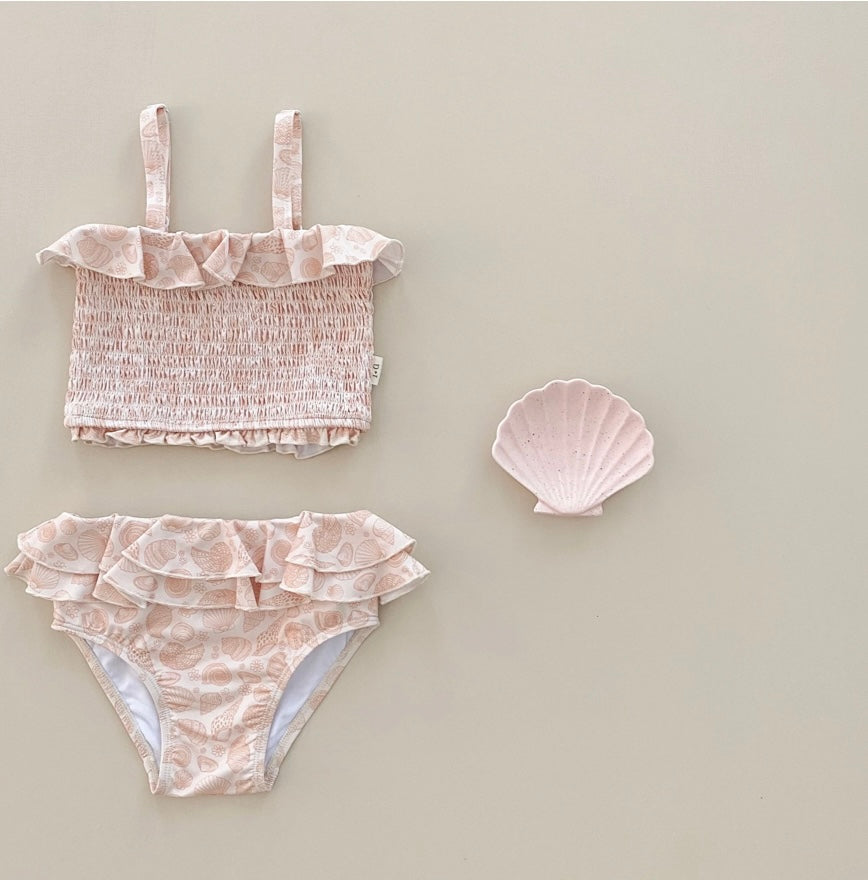 India and Grace Shirred Two Piece Swimsuit- Peach Seashell