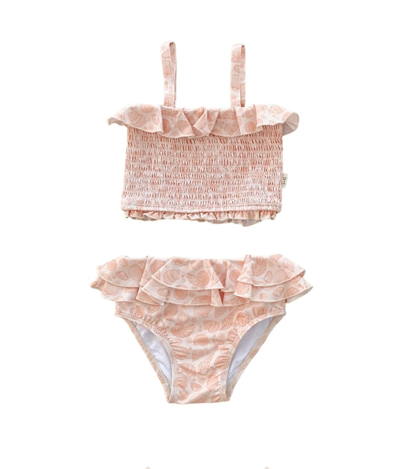 India and Grace Shirred Two Piece Swimsuit- Peach Seashell