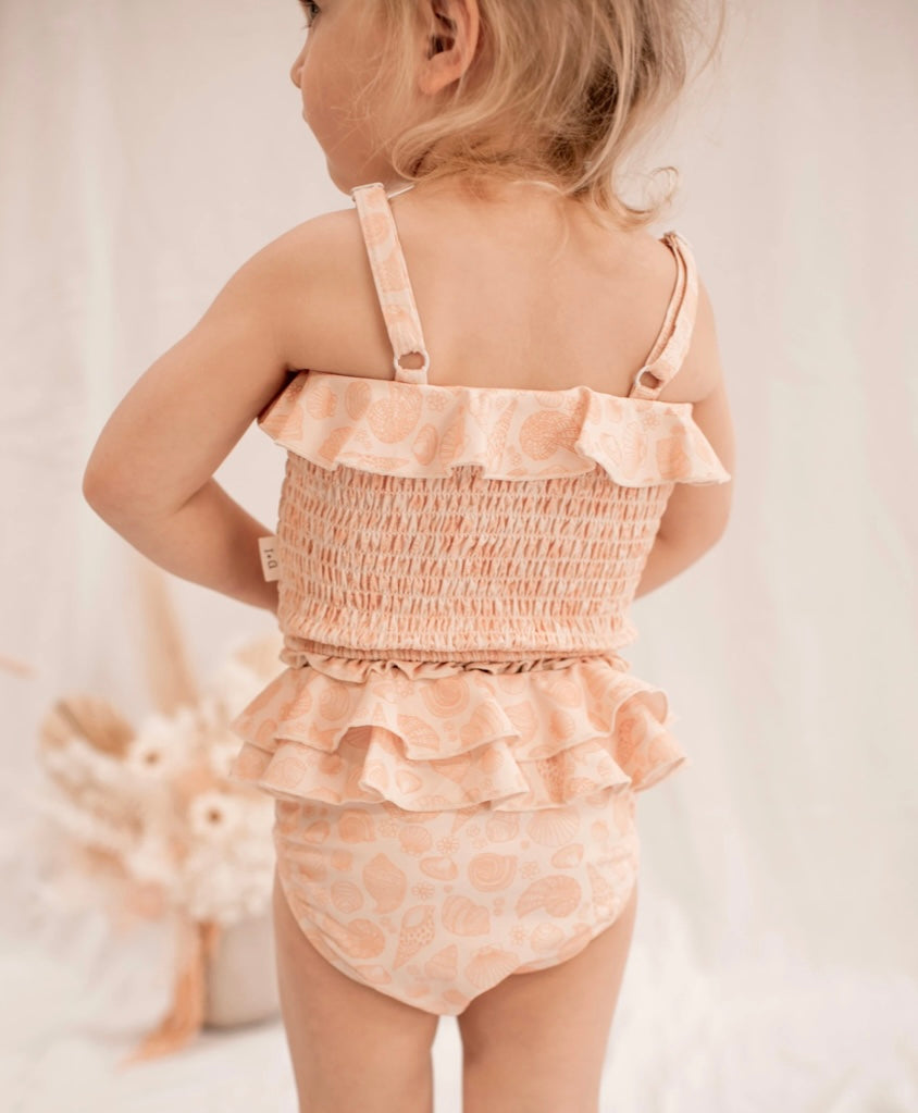 India and Grace Shirred Two Piece Swimsuit- Peach Seashell
