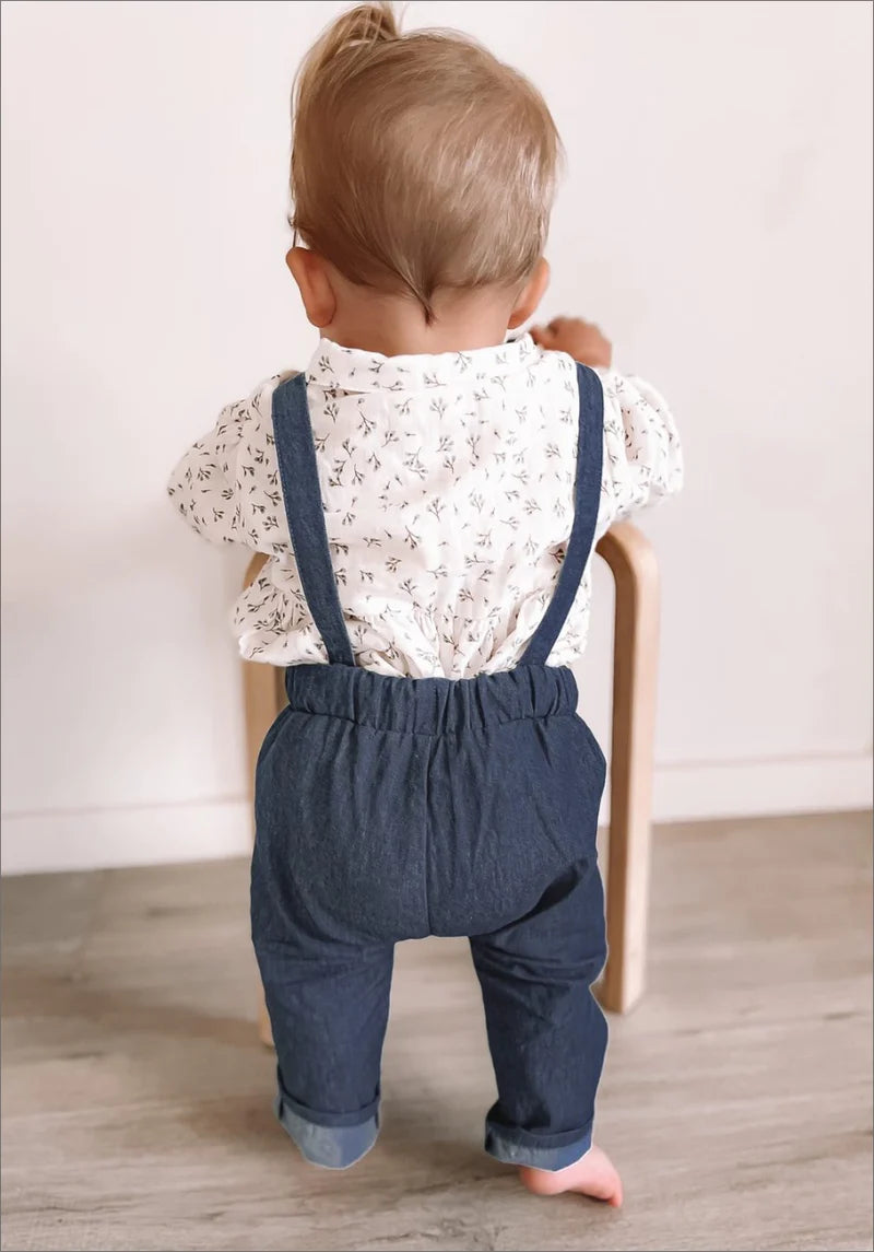 Miann & Co Baby Cross Back Overalls : Chambray