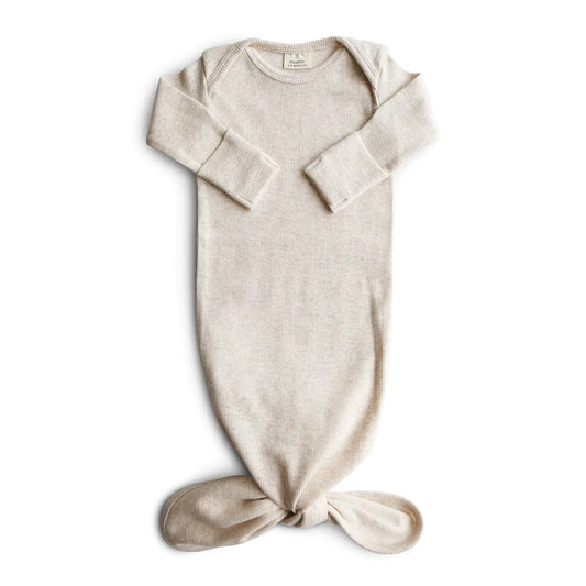 Mushie Ribbed Knotted Baby Gown (Beige Melange)