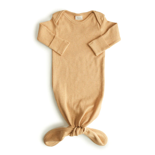 Mushie Ribbed Knotted Baby Gown (Mustard Melange)