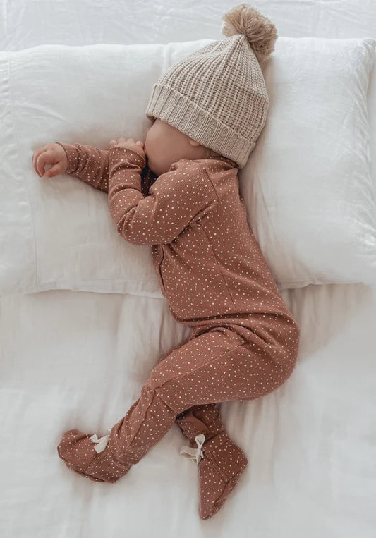 Miann & Co Organic Cotton Baby Basics - Long Sleeve Jumpsuit - Polka Dot Rib