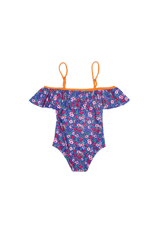 Coco and Ginger One Piece with Frill: Azure Indian Flowers