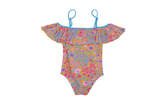 Coco and Ginger One Piece with Frill: Saffron Gypsy Flowers
