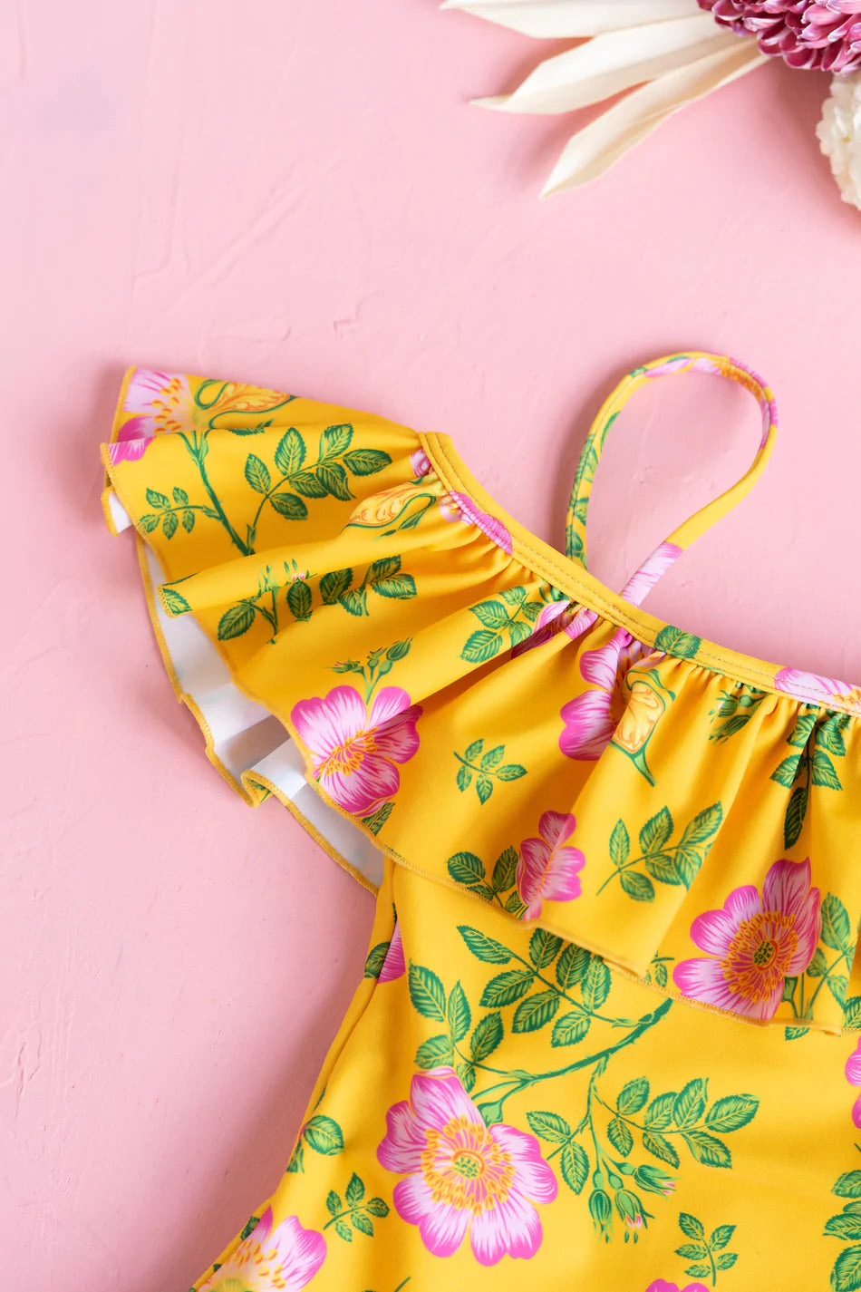 Coco and Ginger One Piece with Frill: Yellow Dogwood Rose