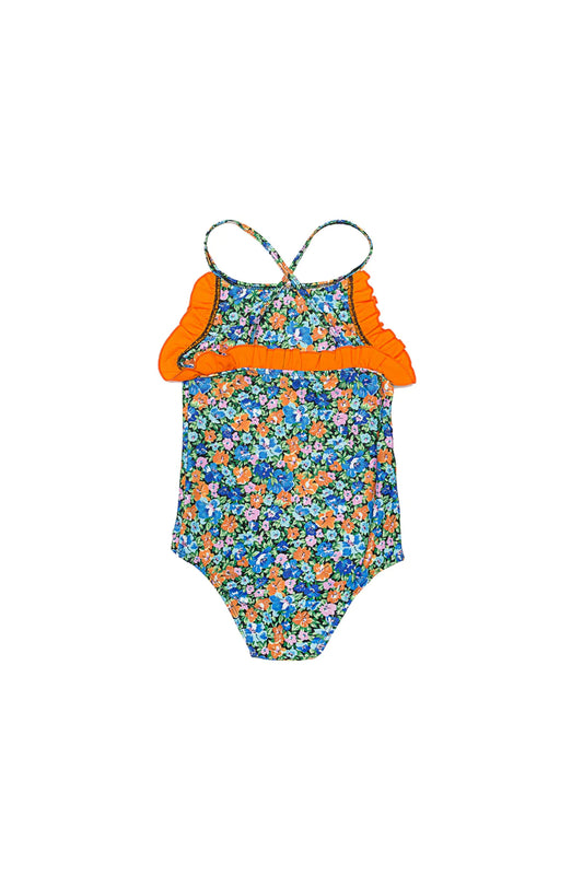 Coco and Ginger One Piece with Small Frill: 70'S Star Flower Blue