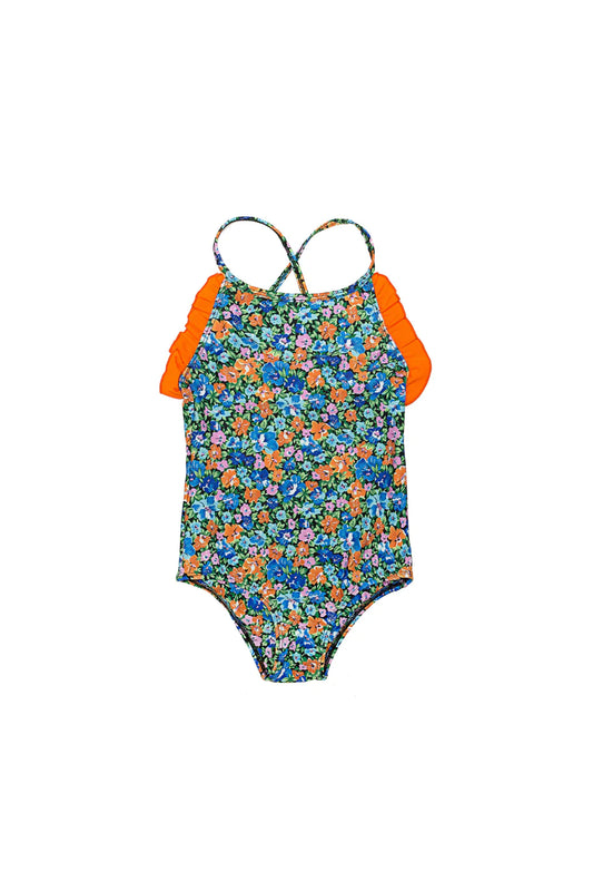 Coco and Ginger One Piece with Small Frill: 70'S Star Flower Blue
