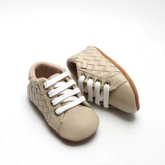 Consciously Baby Leather Woven Sneaker: Bone (Soft Sole)