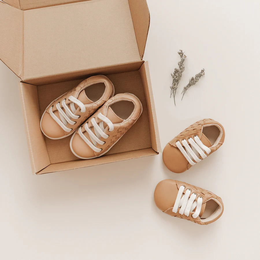 Consciously Baby Leather Woven Sneaker: Honey (Soft Sole)