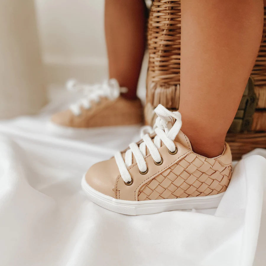 Consiously Baby Leather Woven Sneaker: Honey