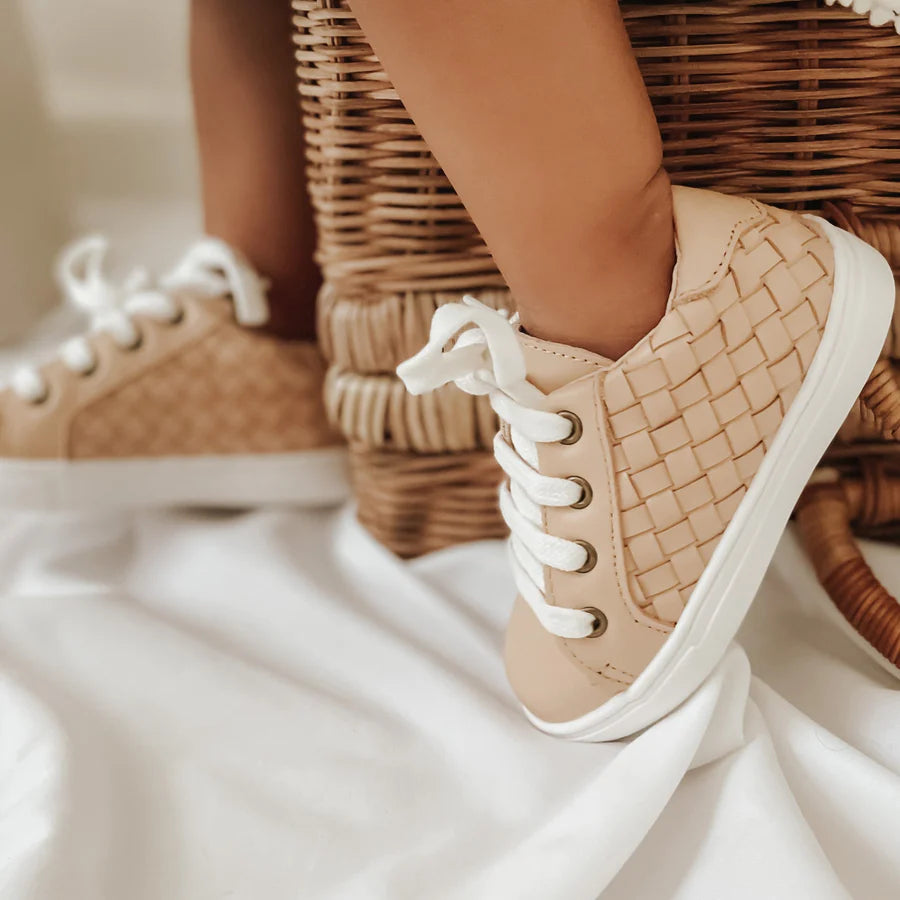 Consiously Baby Leather Woven Sneaker: Honey