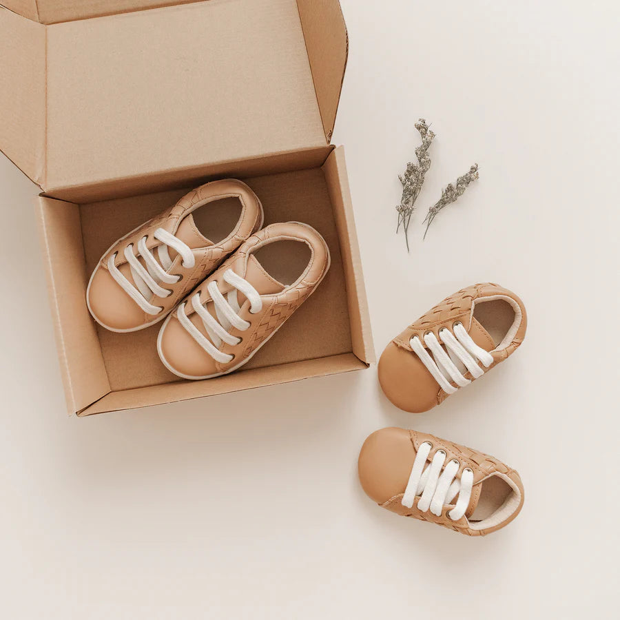 Consiously Baby Leather Woven Sneaker: Honey
