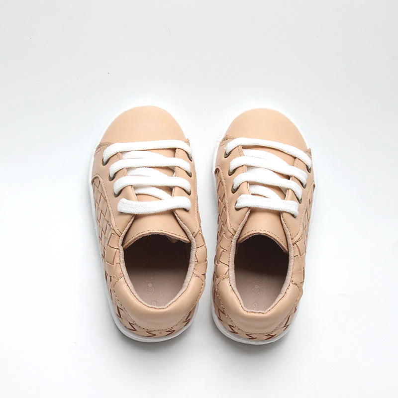 Consiously Baby Leather Woven Sneaker: Honey