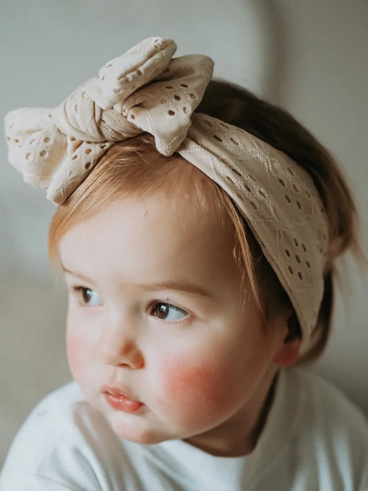 Bow So Cute Oversized Topknot - Biscuit Broderie