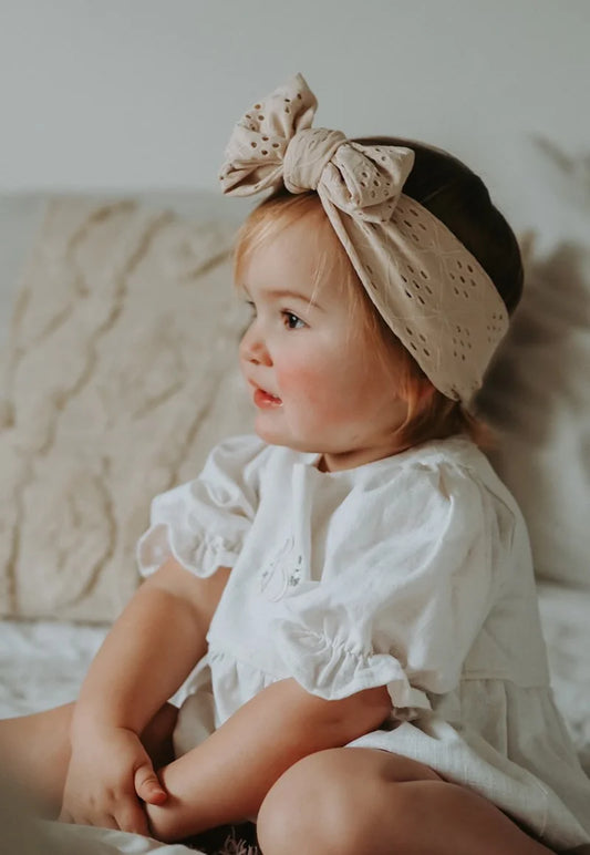 Bow So Cute Oversized Topknot - Biscuit Broderie