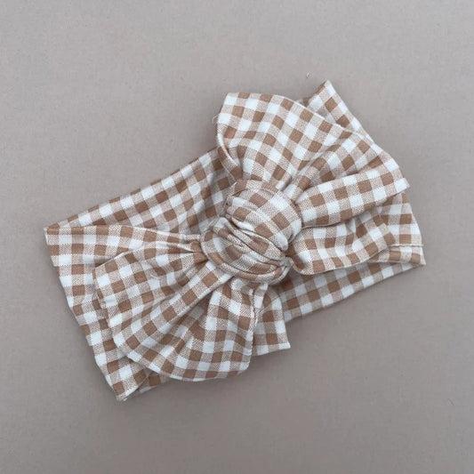 Bow So Cute Oversized Topknot - Tan Gingham